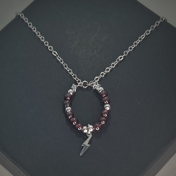 Natural Garnet Bead w Zinger Charm Necklace and Earring Set Handcrafted - Picture 2 of 6